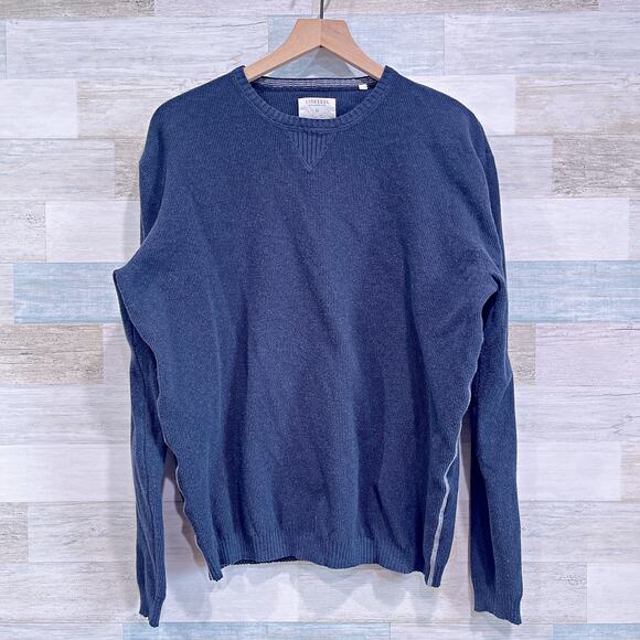 LINKSOUL Cotton Ribbed Crewneck Sweater Navy Blue Stretch Casual Mens Medium